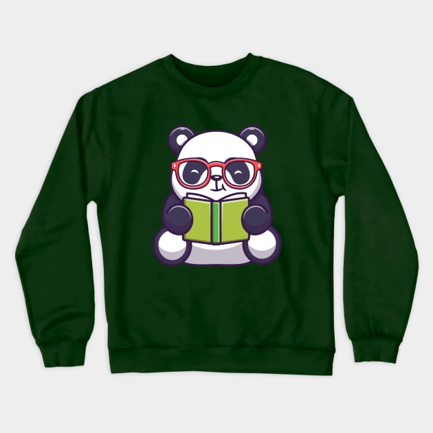 Cute Panda Reading Book Cartoon Crewneck Sweatshirt by Catalyst Labs